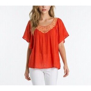 Unique Spectrum Women's Crochet Orange Size 2X Blouse Tunic Short Sleeve